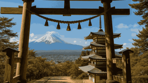 A scenic street view in Japan with Mount Fuji in the background, ideal for travelers seeking authentic cultural experiences and travel tips for Japan.