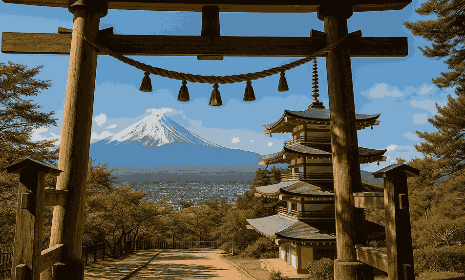 A scenic street view in Japan with Mount Fuji in the background, ideal for travelers seeking authentic cultural experiences and travel tips for Japan.