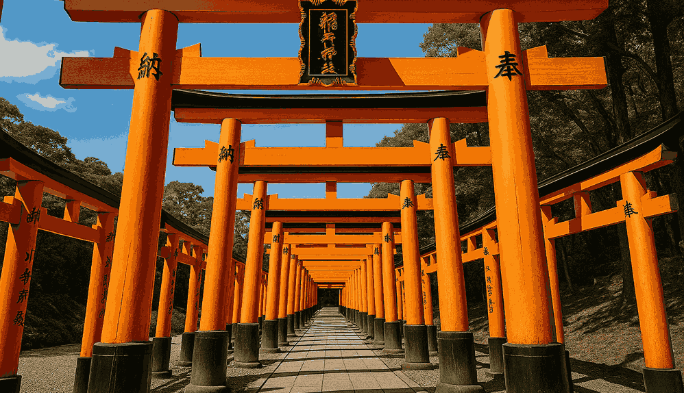 Fushimi Inari Taisha Shrine in Kyoto with iconic red torii gates and peaceful forest path – best places to visit in Kyoto Japan